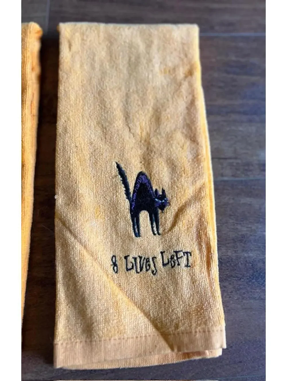 Halloween Themed Kitchen Towels Set of 2 - Witch and Black Cat Embroidery